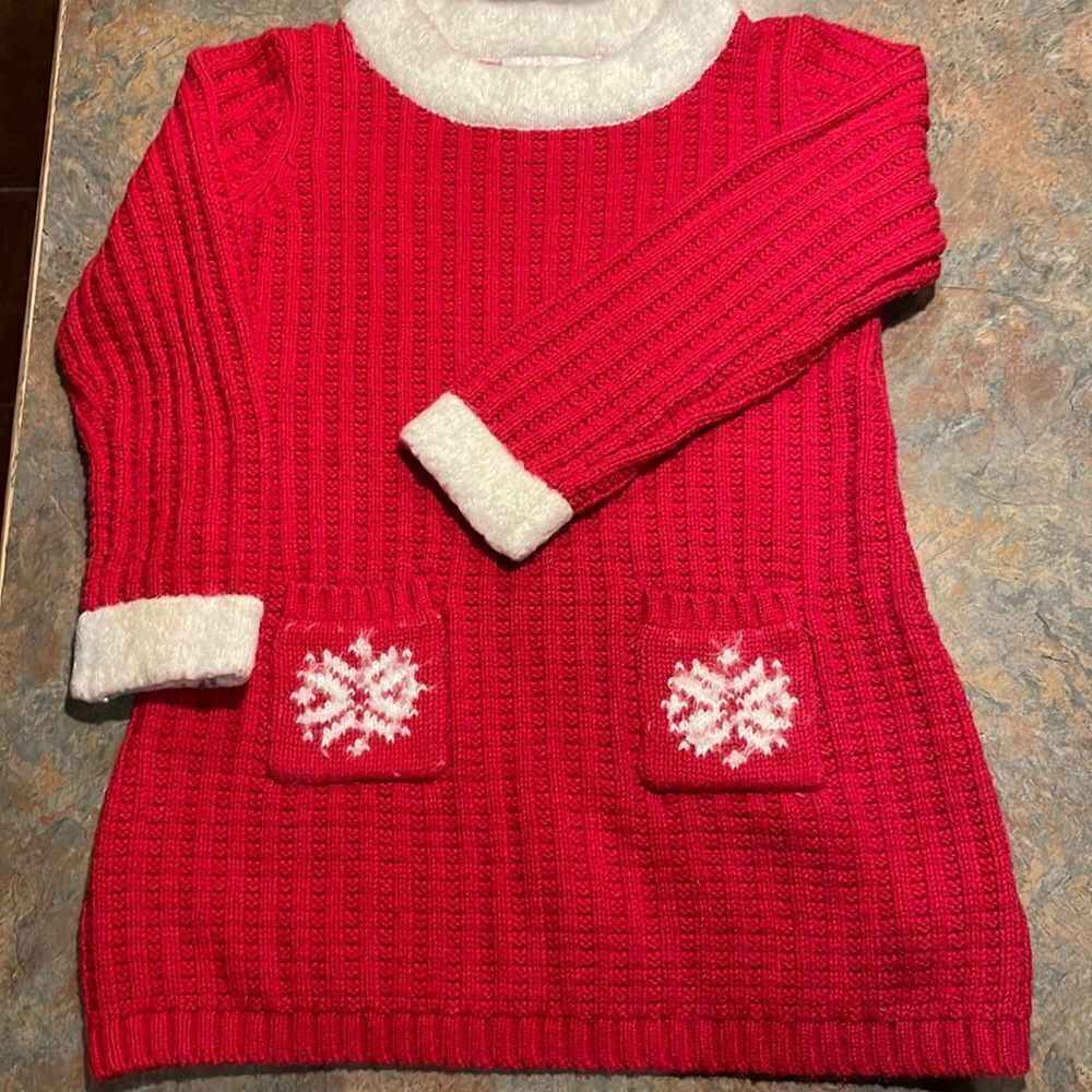 Camilla Girls 6x Holiday Sweater Dress Red and Cream